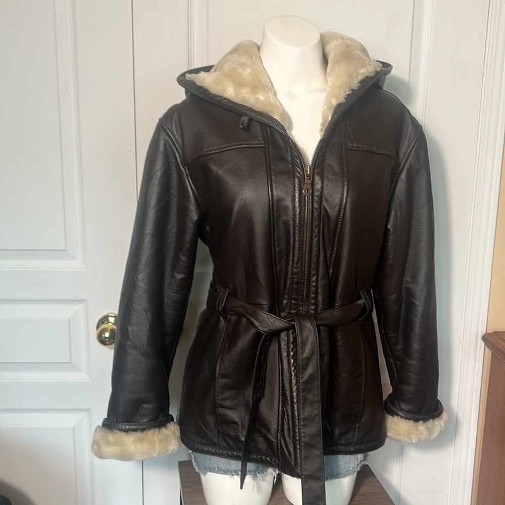 Wilsons Leather Brown Jacket with Cream Accents